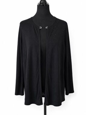 Rafaella Womens XL Black Open Front Rhinestone Embellished Knit Cardigan Top
